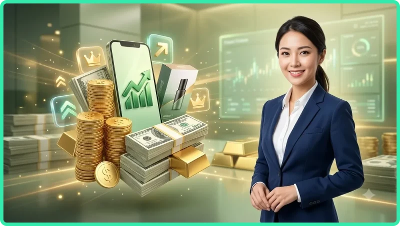 Biểu tượng vương miện vàng và các dụng cụ cá cược nổi bật trên nền tối sang trọng